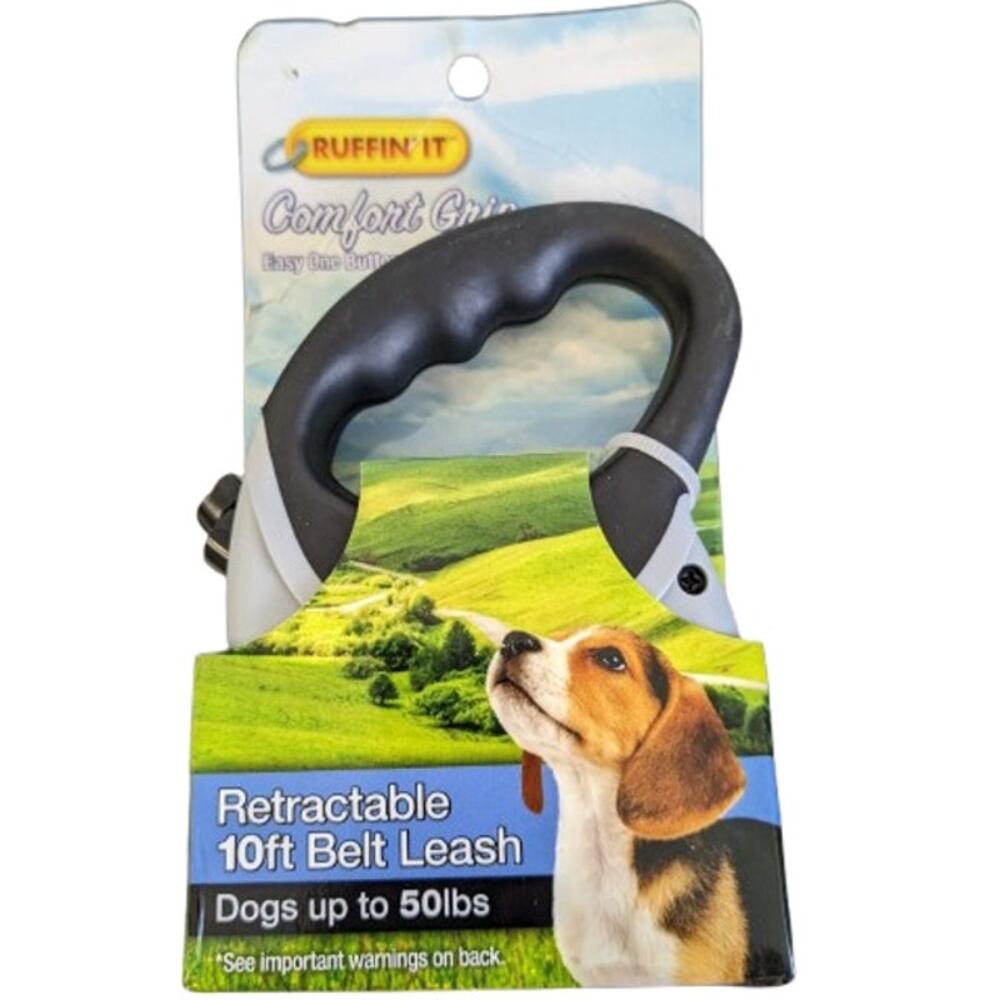 RUFFIN IT COMFORT GRIP 10' FT RETRACTABLE BELT LEASH GREY-New-PWSW-M60